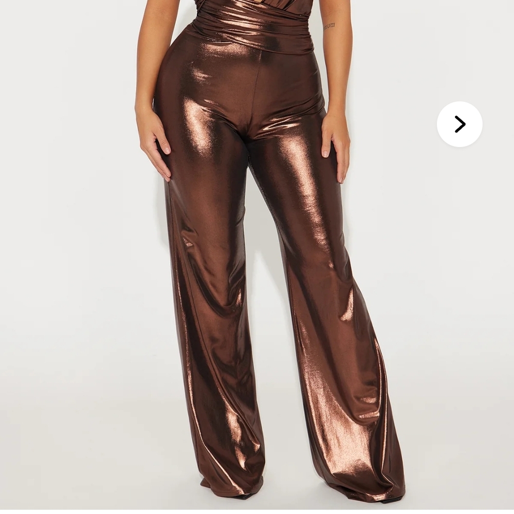 Fashion Nova Shimmering Bronze Wide Leg Jumpsuit